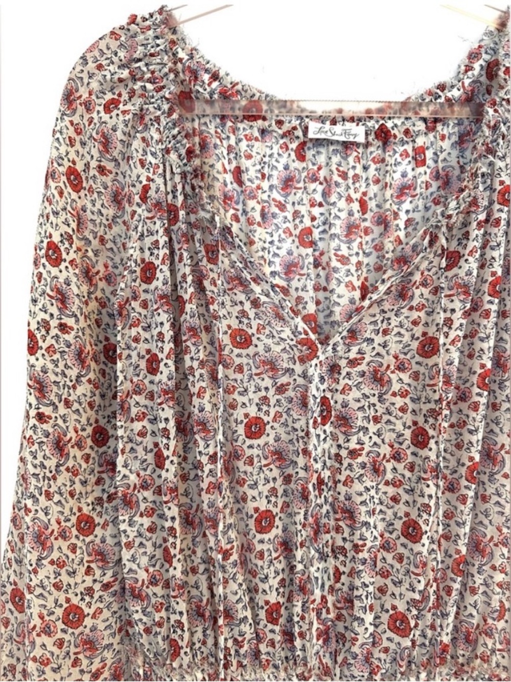 LoveShackFancy Granada Silk Mini Dress Red Floral Off Shoulder Ruffle Boho Small - Picture 6 of 10
